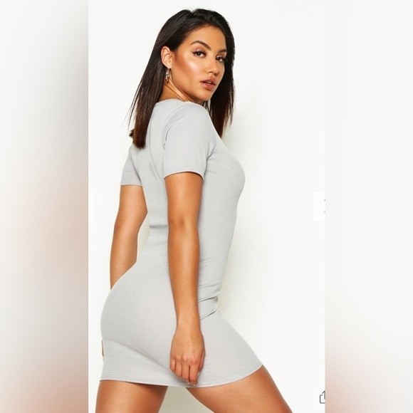 BooHoo Bodycon T-Shirt Dress Women's Size 6 Grey Basic Rib Crew Neck Dress New - Picture 3 of 14